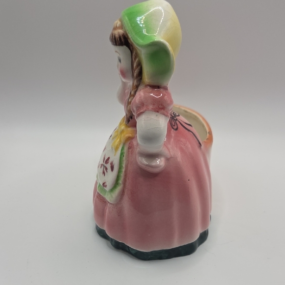 Vintage Ceramic Dutch Girl Planter - Pink and Green. Hand Painted Japan - Picture 5 of 7